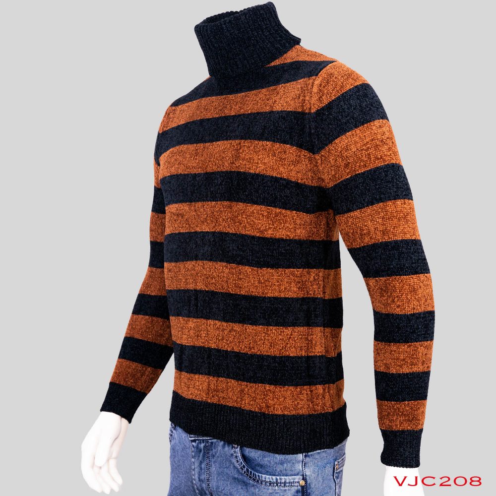 (VJC208) Round Neck Lining Design Warm Sweater For Men Winter Season-Black & Brown 3