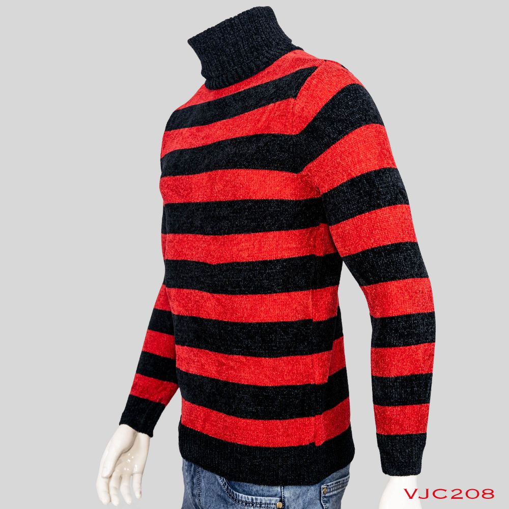 (VJC208) Round Neck Lining Design Warm Sweater For Men Winter Season-Red & Black 3